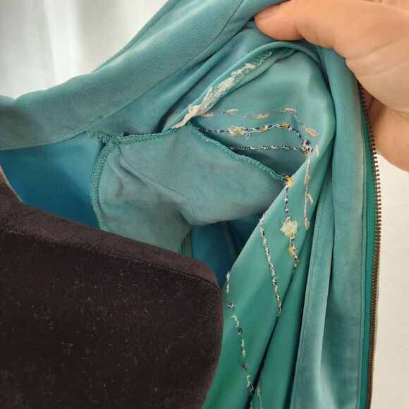 Koret Womens Embroidered Faux Suede Jacket Size S Teal Floral Granny Core - Picture 11 of 13